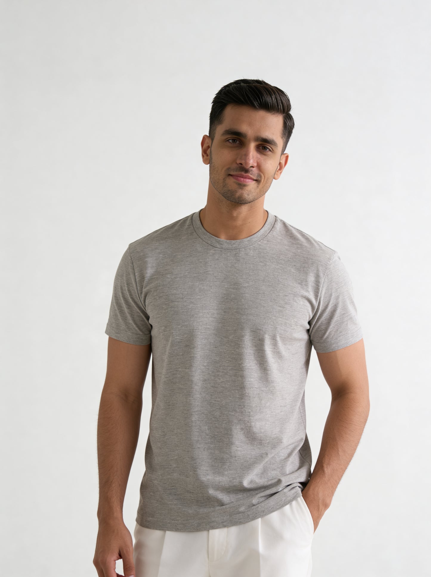 Men’s Crew Neck T-Shirt, Short Sleeve Slim Fit Solid Tee, Heather Gray