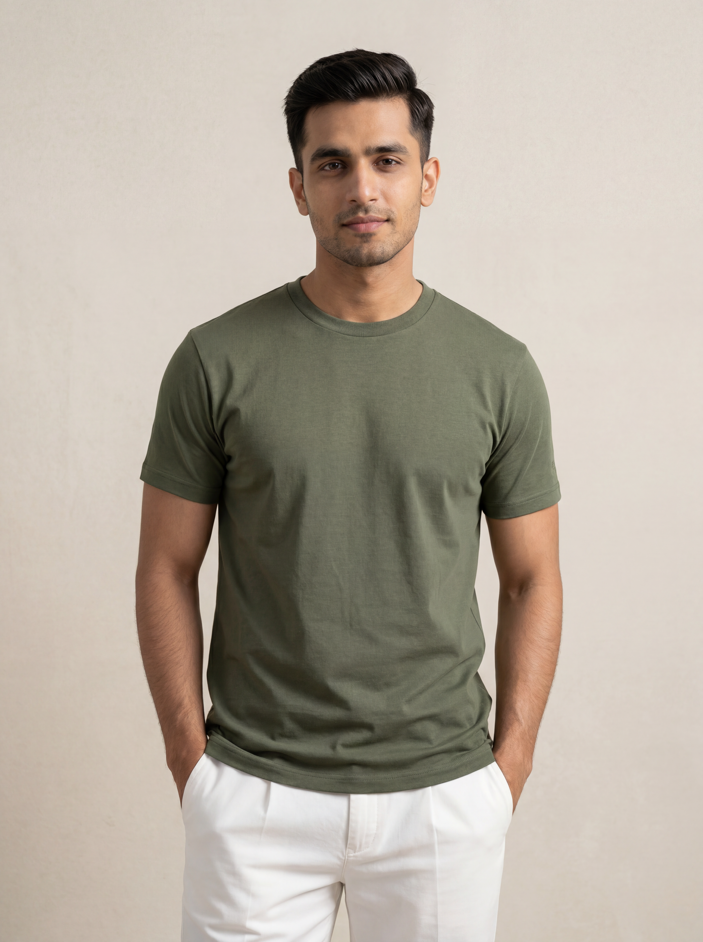 Men’s Crew Neck T-Shirt, Short Sleeve Slim Fit Solid Tee, Military Green