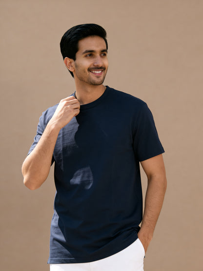 Men’s Crew Neck T-Shirt, Short Sleeve Slim Fit Solid Tee, Navy Blue