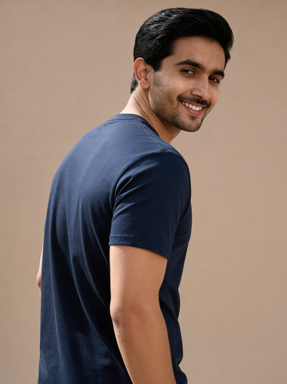 Men’s Crew Neck T-Shirt, Short Sleeve Slim Fit Solid Tee, Navy Blue