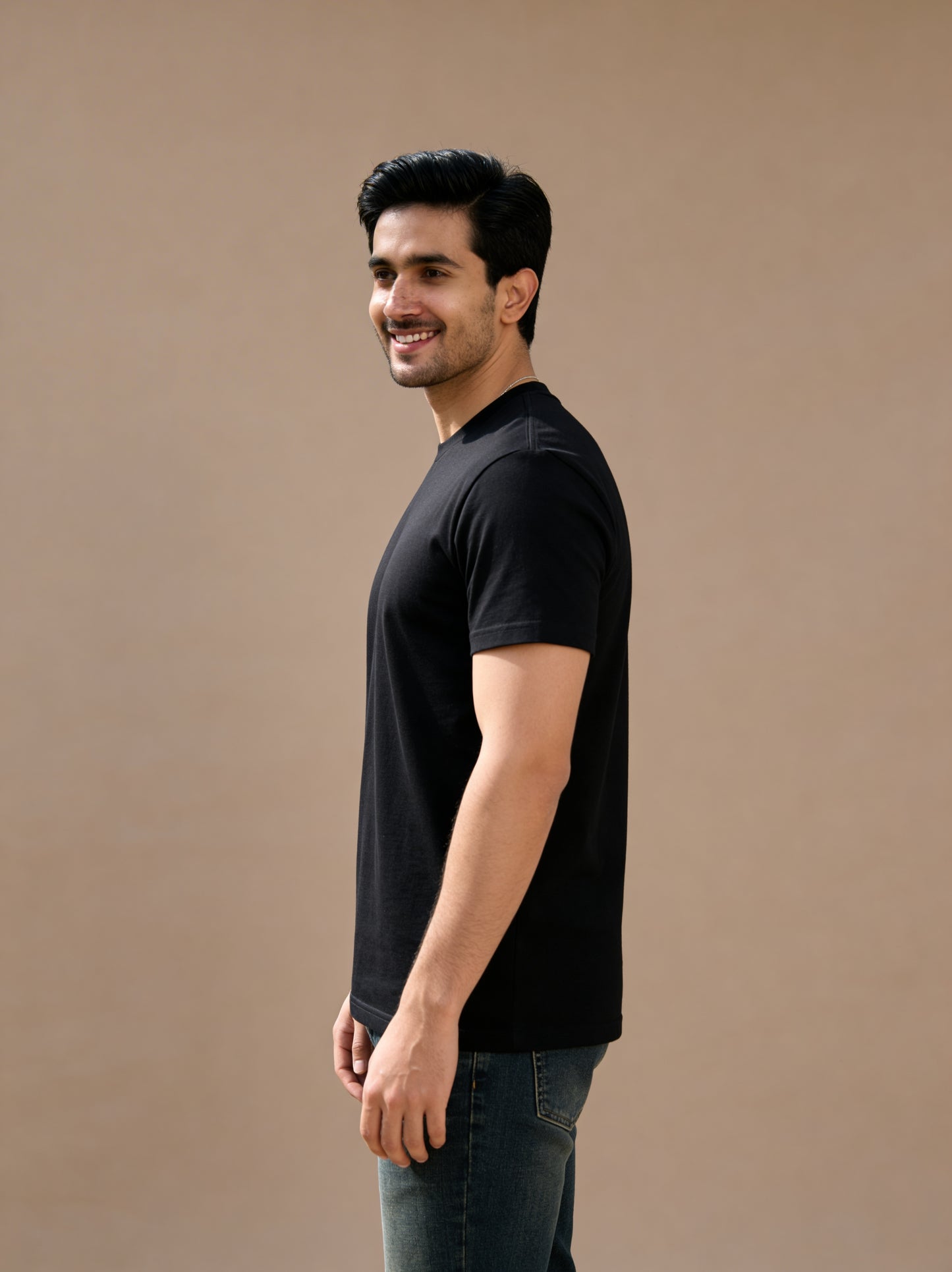 Men’s Crew Neck T-Shirt, Short Sleeve Solid Slim Fit Tee, Black