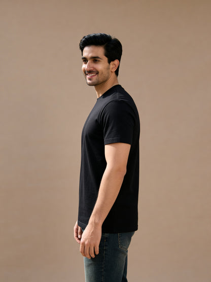 Men’s Crew Neck T-Shirt, Short Sleeve Solid Slim Fit Tee, Black