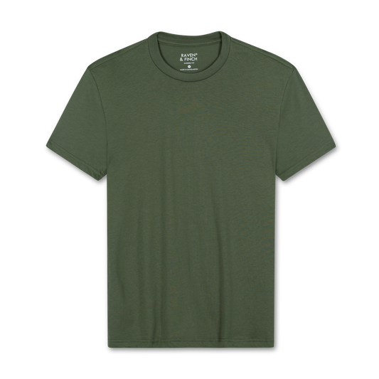 Men’s Crew Neck T-Shirt, 180 GSM Short Sleeve Slim Fit Solid Tee, Military Green