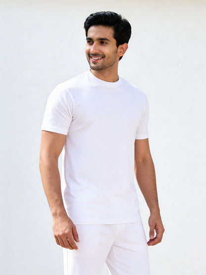 Men’s Crew Neck T-Shirt, Short Sleeve Slim Fit Solid Tee, White