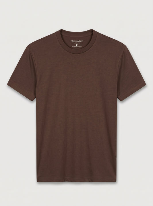 Men’s Crew Neck T-Shirt, 180 GSM Short Sleeve Slim Fit Solid Tee, Light Brown