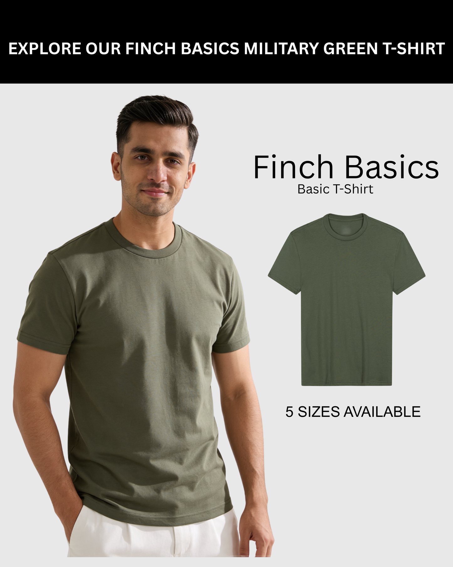 Men’s Crew Neck T-Shirt, Short Sleeve Slim Fit Solid Tee, Military Green