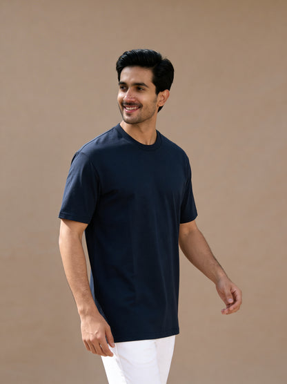 Men’s Crew Neck T-Shirt, Short Sleeve Slim Fit Solid Tee, Navy Blue
