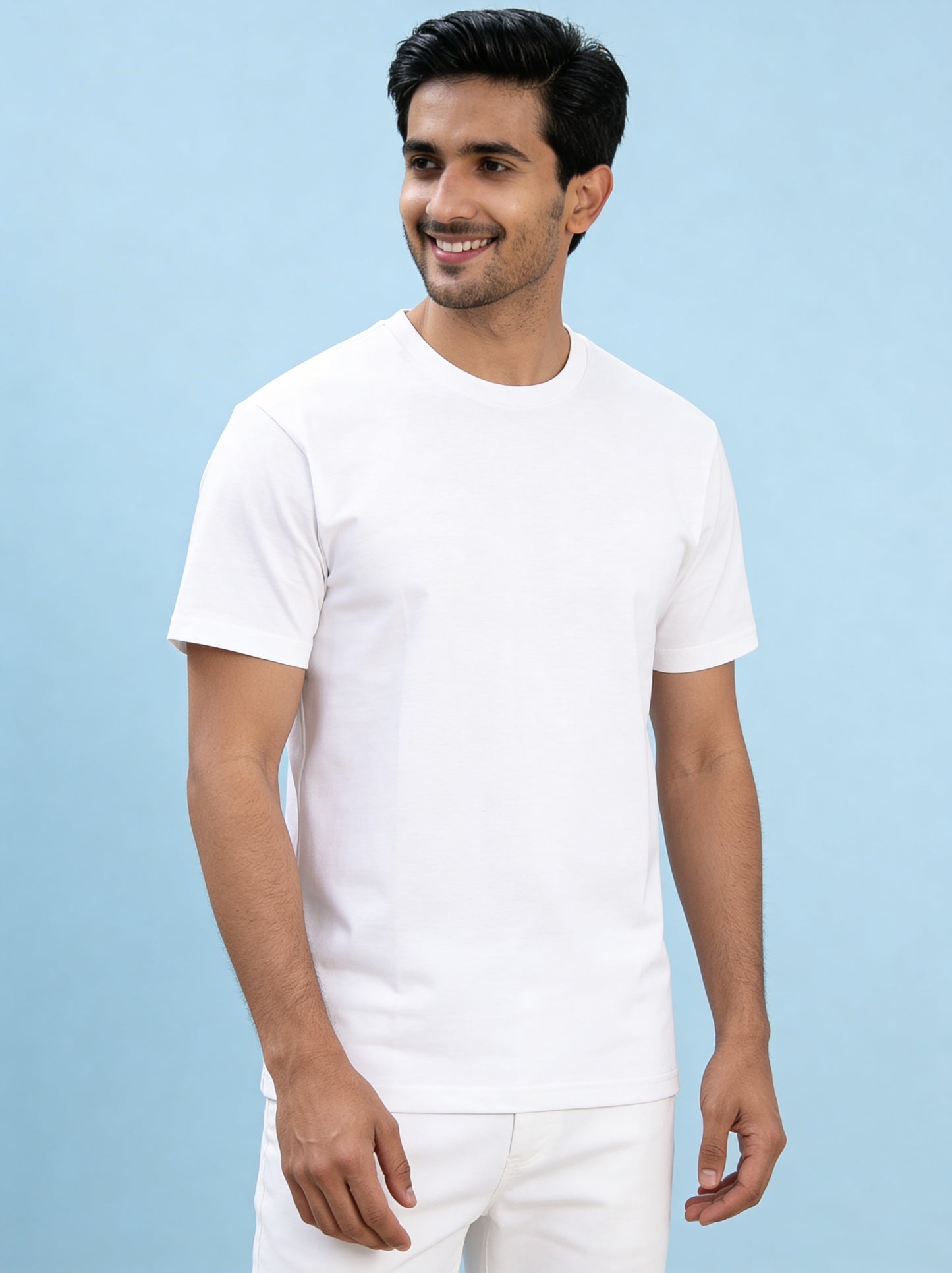Men’s Crew Neck T-Shirt, Short Sleeve Slim Fit Solid Tee, White