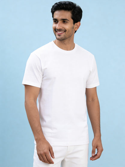 Men’s Crew Neck T-Shirt, Short Sleeve Slim Fit Solid Tee, White