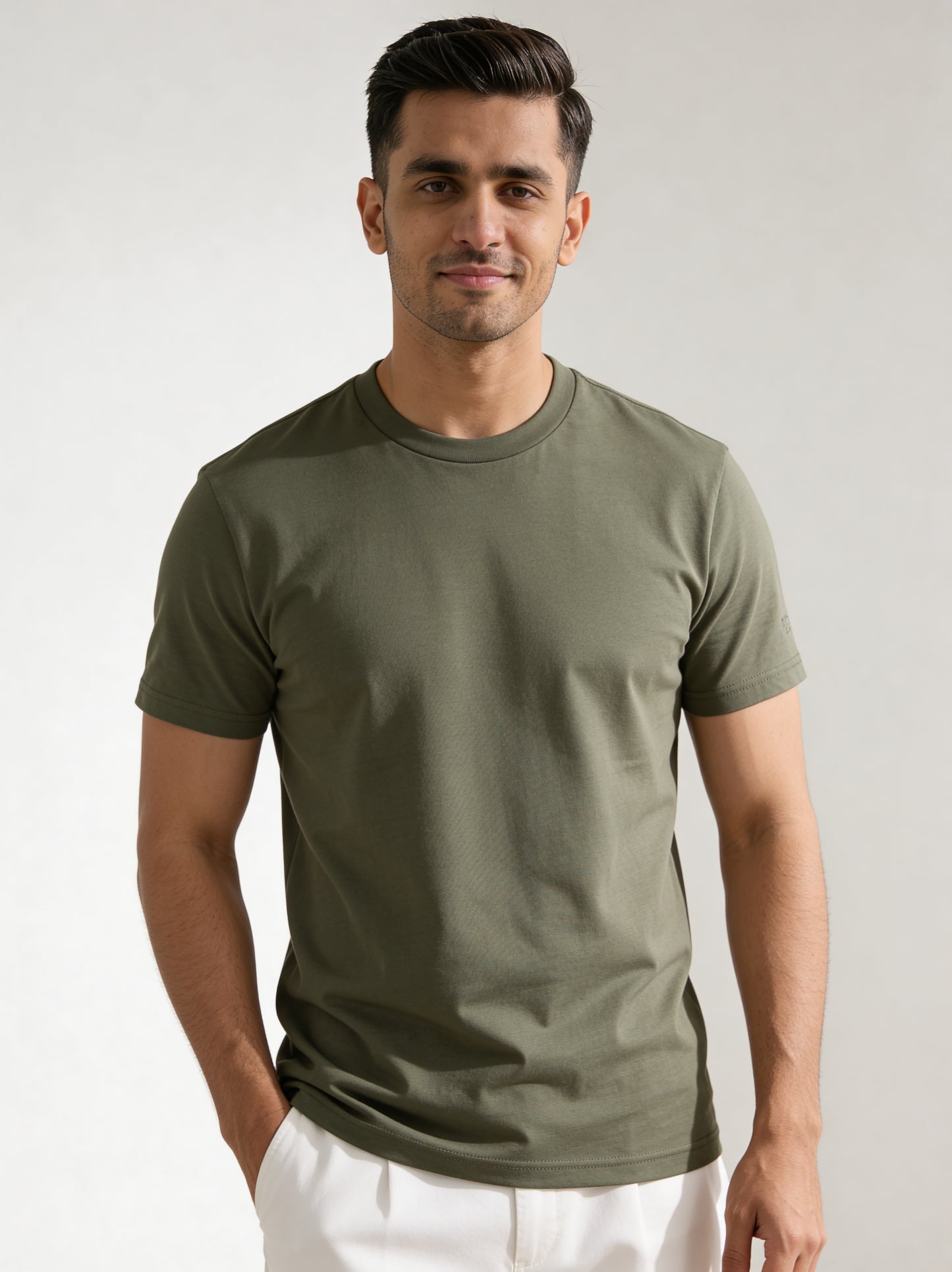 Men’s Crew Neck T-Shirt, Short Sleeve Slim Fit Solid Tee, Military Green