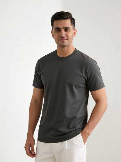 Men’s Crew Neck T-Shirt, Short Sleeve Slim Fit Solid Tee, Carbon