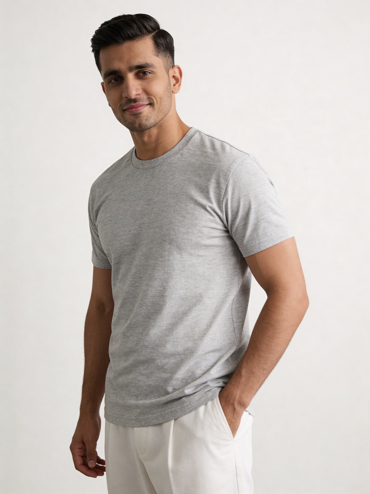Men’s Crew Neck T-Shirt, Short Sleeve Slim Fit Solid Tee, Heather Gray
