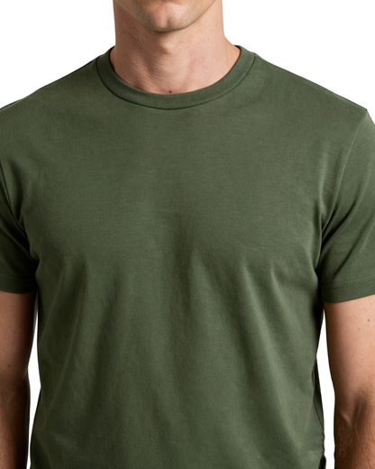 Men’s Crew Neck T-Shirt, Short Sleeve Slim Fit Solid Tee, Military Green