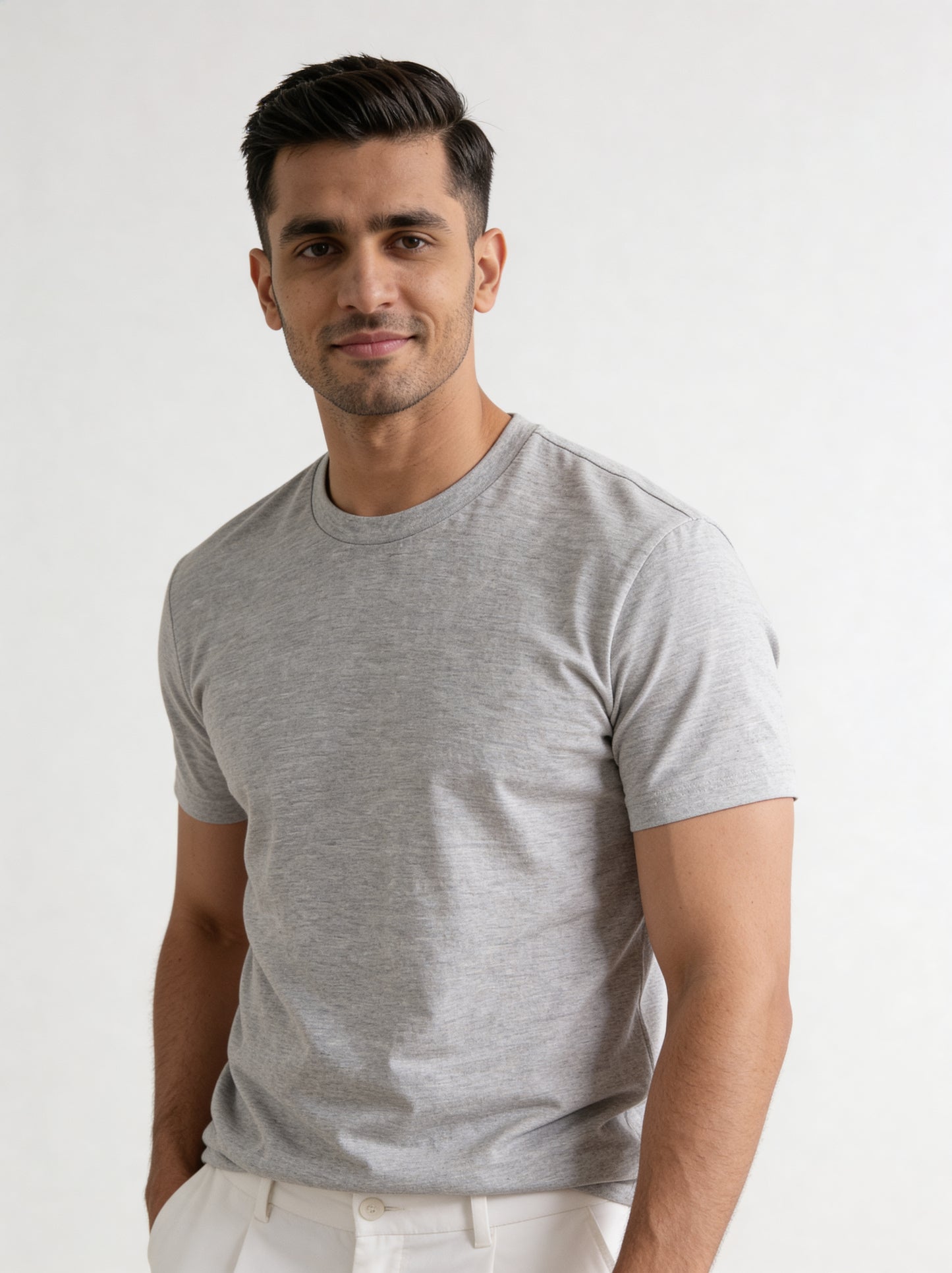 Men’s Crew Neck T-Shirt, Short Sleeve Slim Fit Solid Tee, Heather Gray