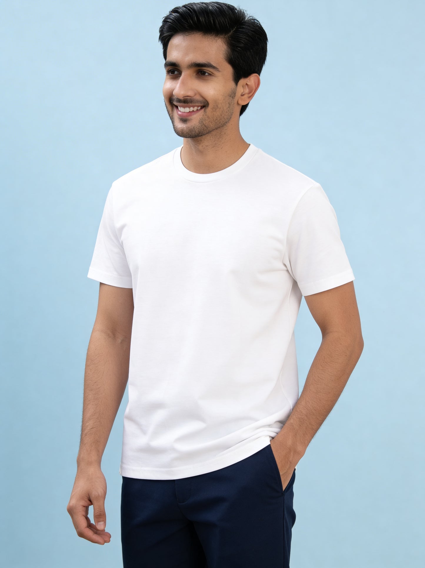 Men’s Crew Neck T-Shirt, Short Sleeve Slim Fit Solid Tee, White