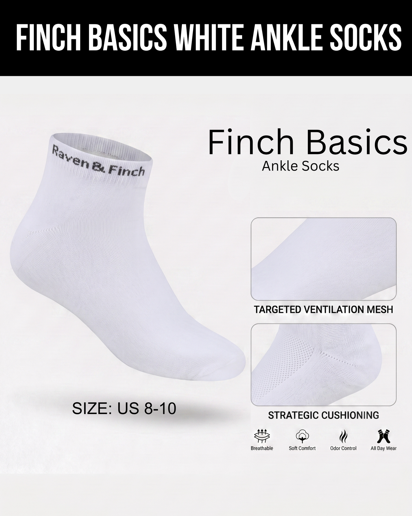 Finch Basics White Ankle Socks
