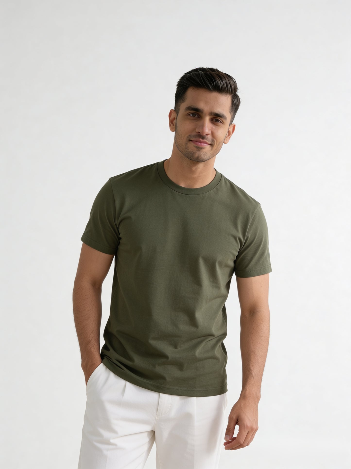 Men’s Crew Neck T-Shirt, Short Sleeve Slim Fit Solid Tee, Military Green