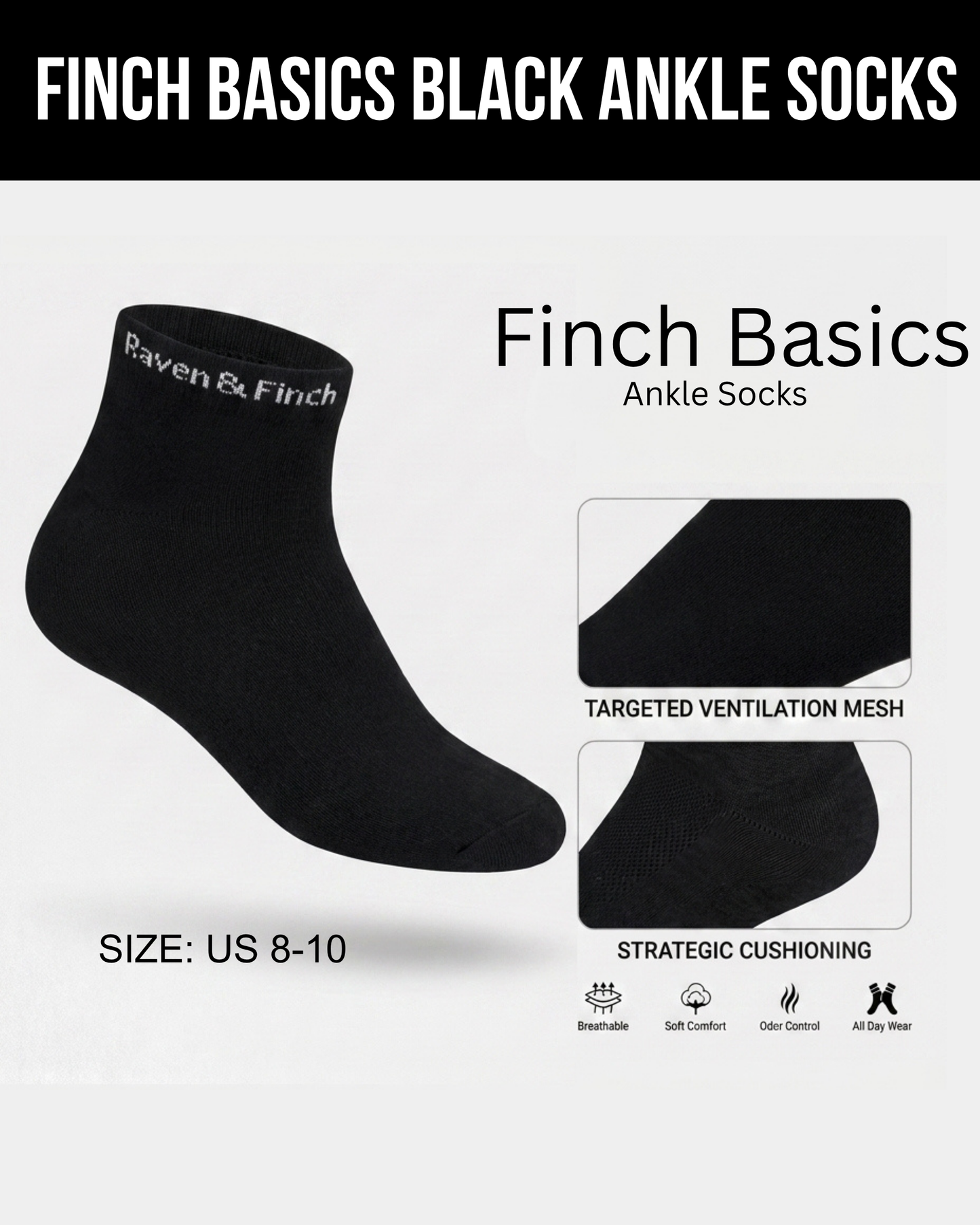 Finch Basics Black Ankle Socks