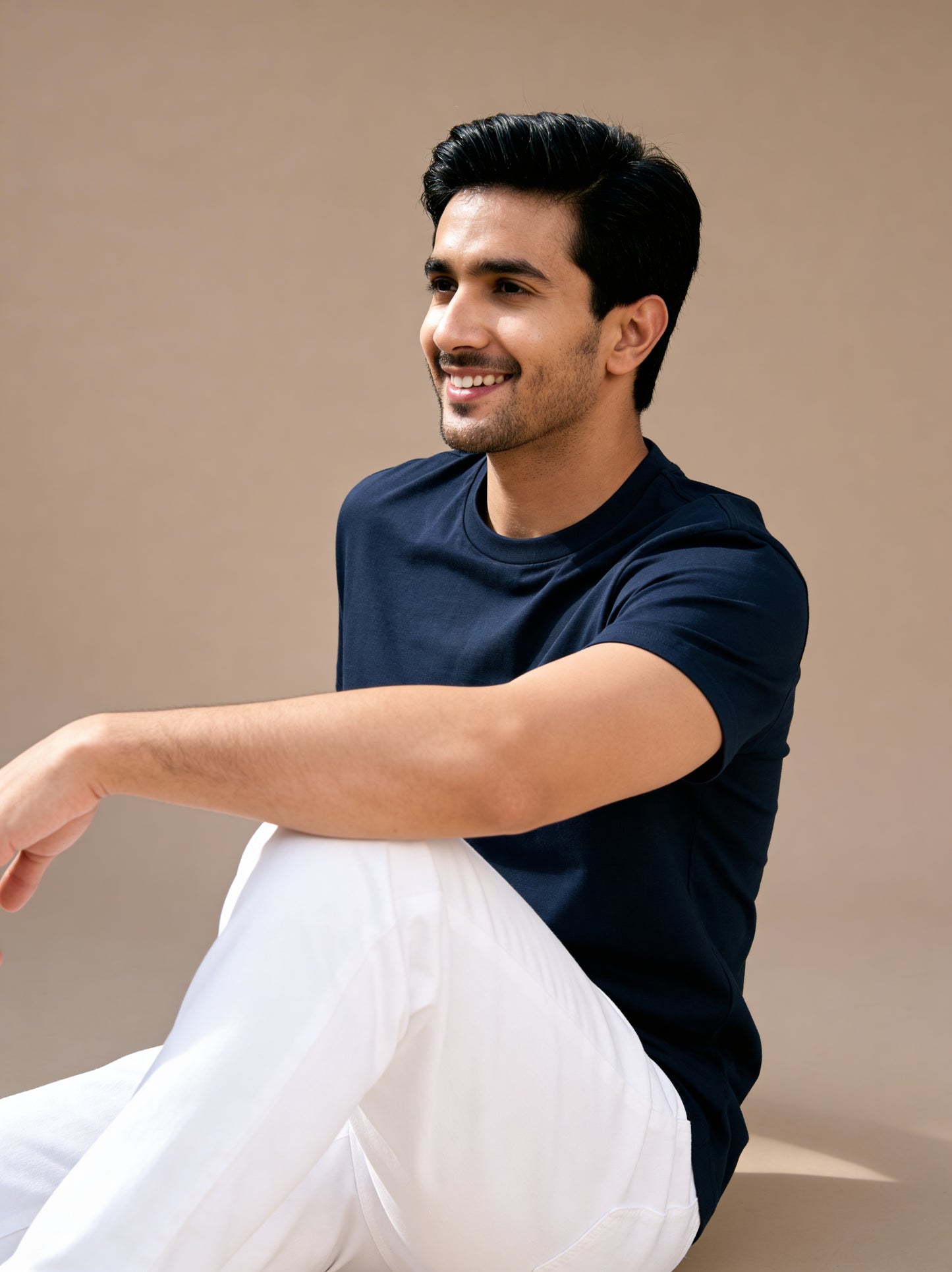 Men’s Crew Neck T-Shirt, Short Sleeve Slim Fit Solid Tee, Navy Blue