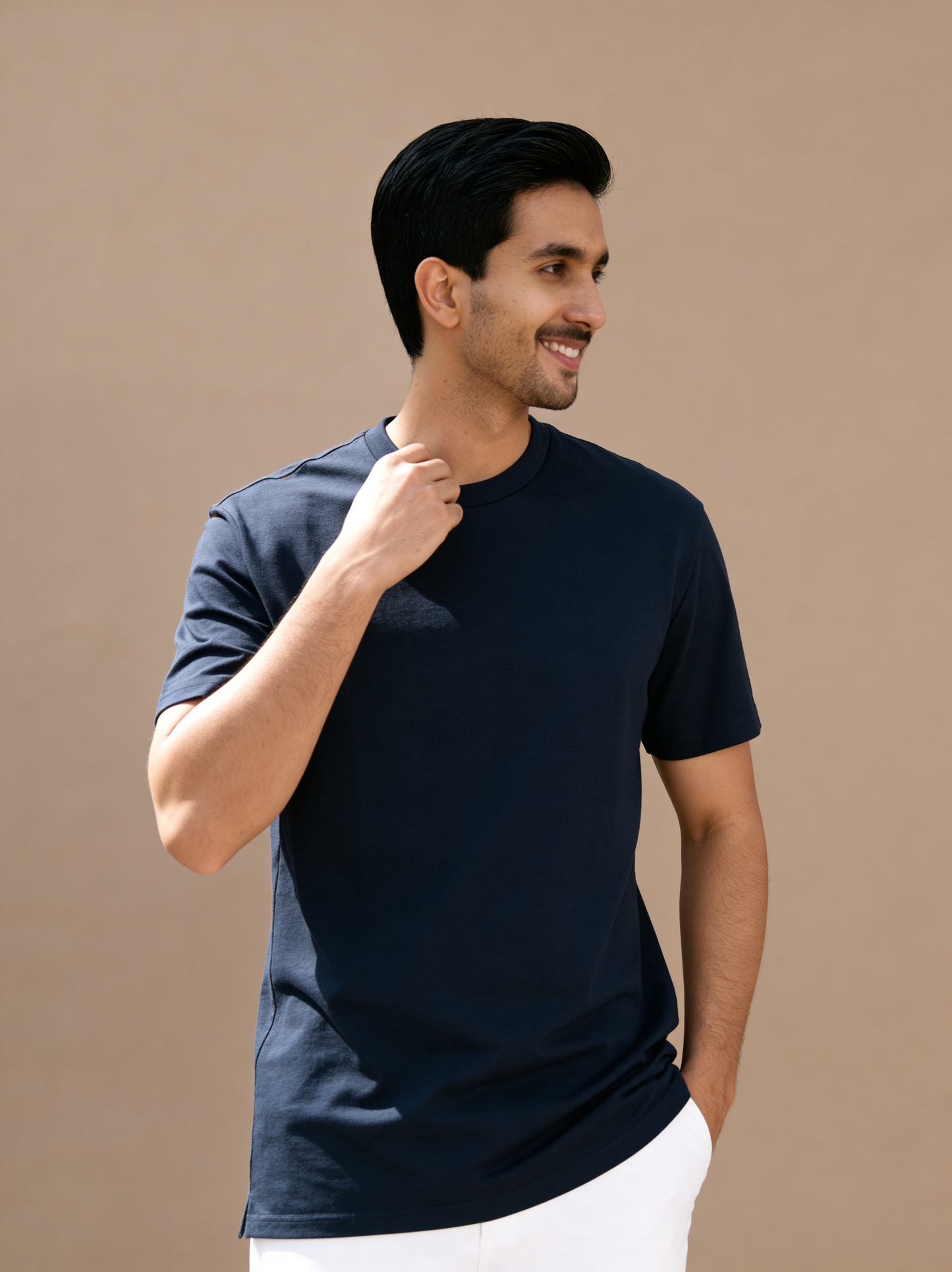Men’s Crew Neck T-Shirt, Short Sleeve Slim Fit Solid Tee, Navy Blue