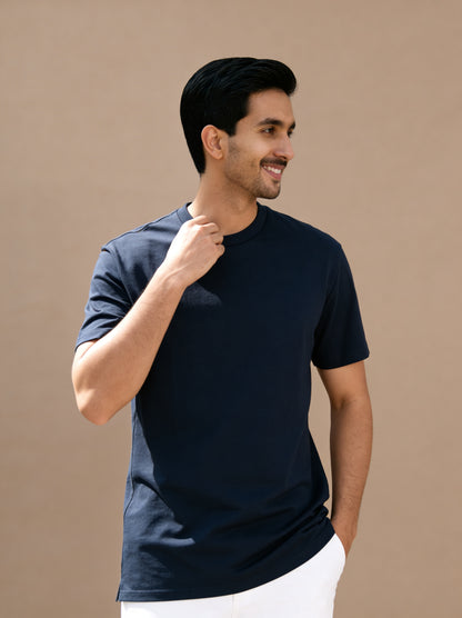 Men’s Crew Neck T-Shirt, Short Sleeve Slim Fit Solid Tee, Navy Blue