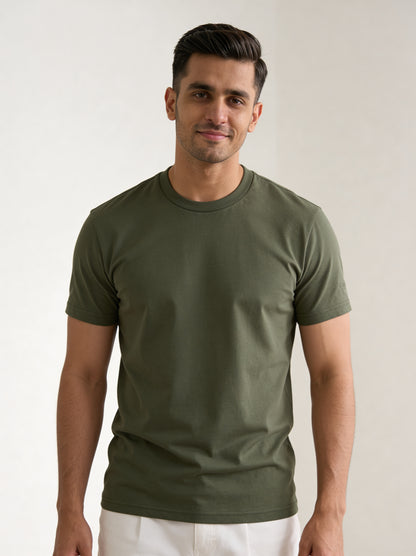 Men’s Crew Neck T-Shirt, Short Sleeve Slim Fit Solid Tee, Military Green