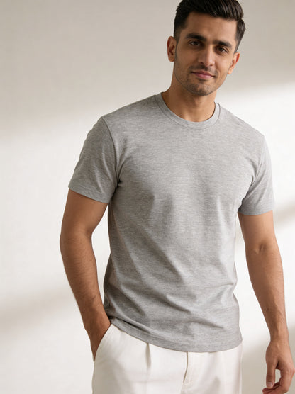Men’s Crew Neck T-Shirt, Short Sleeve Slim Fit Solid Tee, Heather Gray